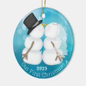 Onze eerste kerstNewywed Couple Snowman Foto Keramisch Ornament (Links)