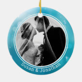 Onze eerste kerstNewywed Couple Snowman Foto Keramisch Ornament (Achterkant)
