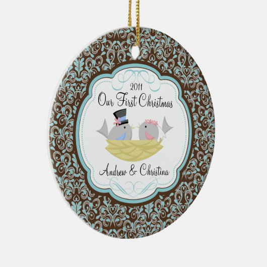 Onze eerste kerstornament Bride Groom Birds Keramisch Ornament (Rechts)