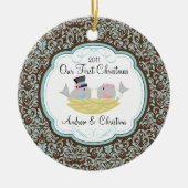 Onze eerste kerstornament Bride Groom Birds Keramisch Ornament (Voorkant)