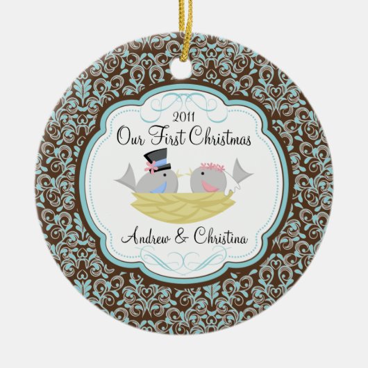 Onze eerste kerstornament Bride Groom Birds Keramisch Ornament (Voorkant)