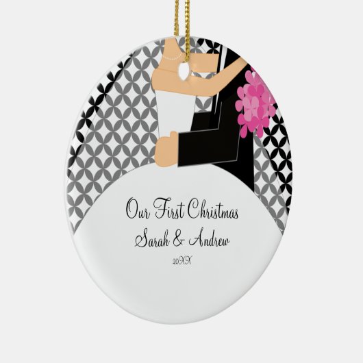 Onze eerste kerstornament Bride & Groom Keramisch Ornament (Rechts)
