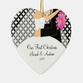 Onze eerste kerstornament Bride & Groom Keramisch Ornament (Rechts)