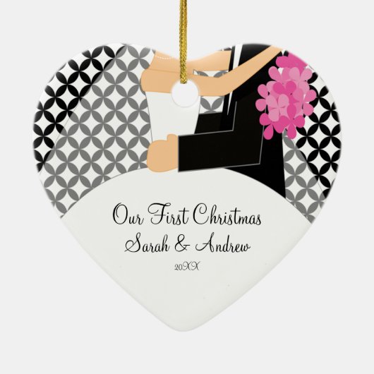 Onze eerste kerstornament Bride & Groom Keramisch Ornament (Achterkant)