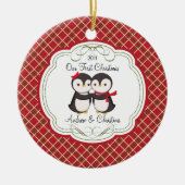 Onze eerste kerstornament Penguin Couple Keramisch Ornament (Voorkant)