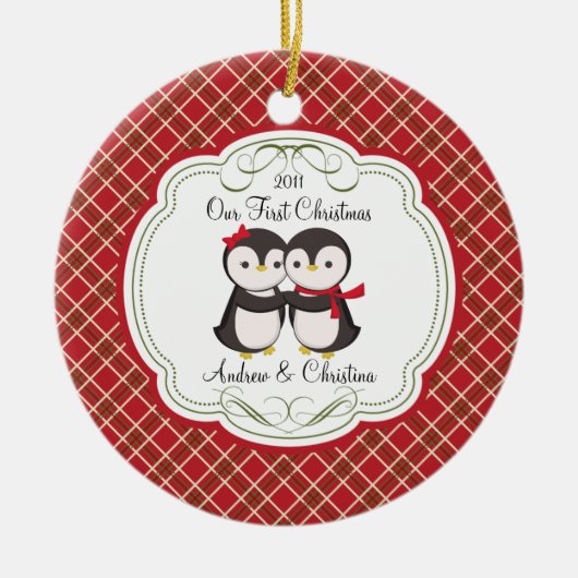 Onze eerste kerstornament Penguin Couple Keramisch Ornament (Voorkant)