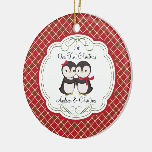 Onze eerste kerstornament Penguin Couple Keramisch Ornament (Links)