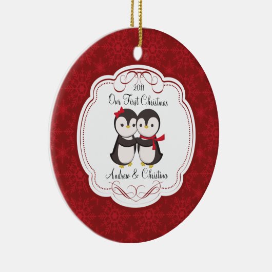 Onze eerste kerstornament Penguin Couple Keramisch Ornament (Rechts)