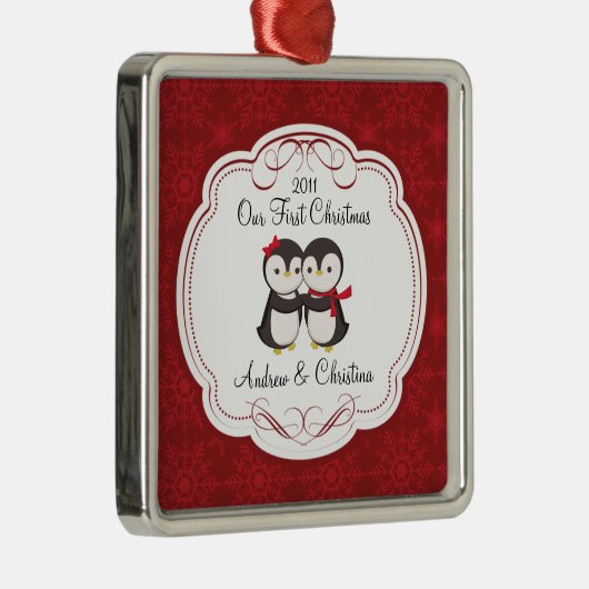 Onze eerste kerstornament Penguin Couple Metalen Ornament (Rechts)