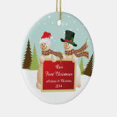 Onze eerste kerstornament Snowman Couple Keramisch Ornament (Rechts)