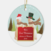 Onze eerste kerstornament Snowman Couple Keramisch Ornament (Links)