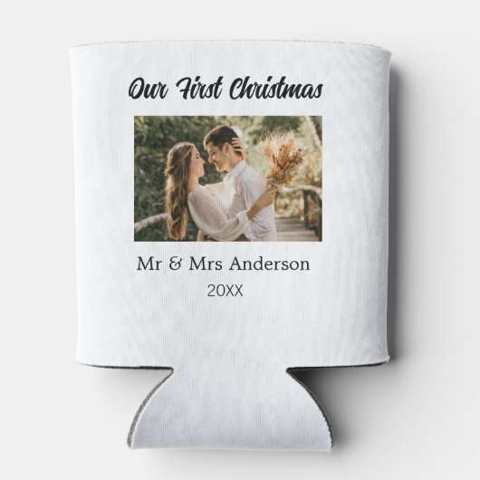 Onze eerste kerstpaar foto naam Mr & Mrs mod Blikjeskoeler (Achterkant)