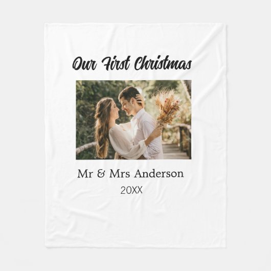 Onze eerste kerstpaar foto naam Mr & Mrs mod Fleece Deken (Voorkant)