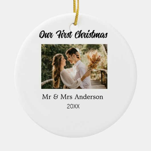 Onze eerste kerstpaar foto naam Mr & Mrs mod Keramisch Ornament (Voorkant)