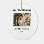 Onze eerste kerstpaar foto naam Mr & Mrs mod Keramisch Ornament (Links)