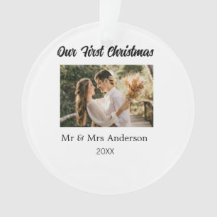 Onze eerste kerstpaar foto naam Mr & Mrs mod Ornament