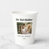 Onze eerste kerstpaar foto naam Mr & Mrs mod Papieren Bekers (Achterkant)