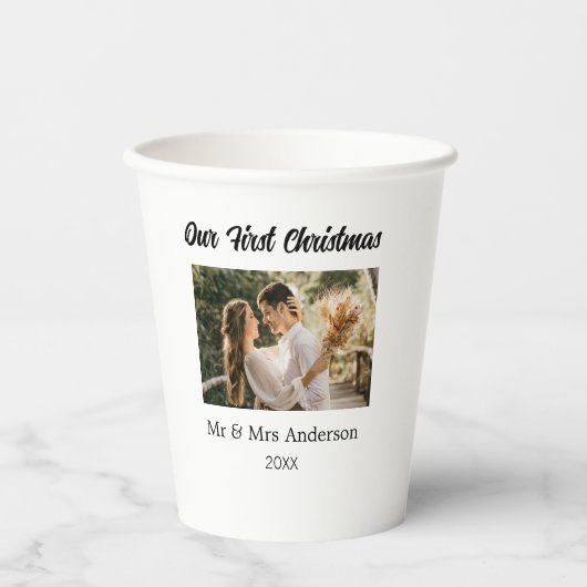 Onze eerste kerstpaar foto naam Mr & Mrs mod Papieren Bekers (Voorkant)