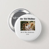 Onze eerste kerstpaar foto naam Mr & Mrs mod Ronde Button 5,7 Cm (Voorkant /achterkant)