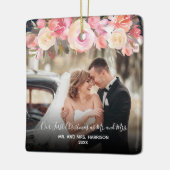 Onze eerste kerstPas getrouwd 2 Foto Floral Keramisch Ornament (Links)