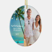 Onze eerste kerstPassen getrouwd 2 Foto Tropisch Keramisch Ornament (Rechts)