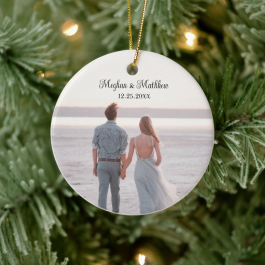 Onze eerste kerstPassen getrouwd Rustic Wedding Keramisch Ornament (Boom)