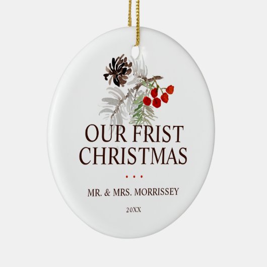 Onze eerste kerstpine Cone Berries Foto Keramisch Ornament (Rechts)