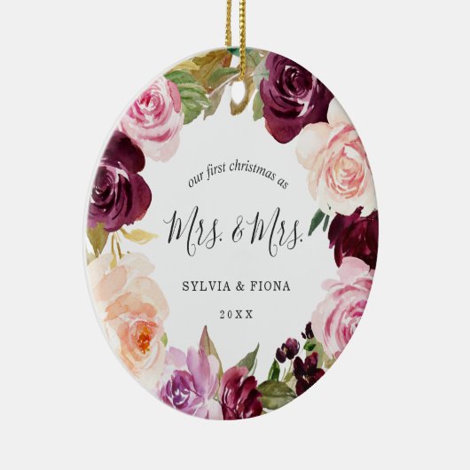 Onze eerste kerstplum Floral foto Lesbian Keramisch Ornament (Rechts)