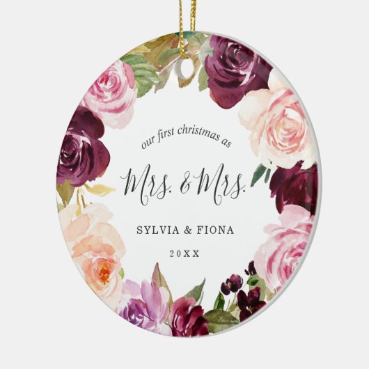 Onze eerste kerstplum Floral foto Lesbian Keramisch Ornament (Links)