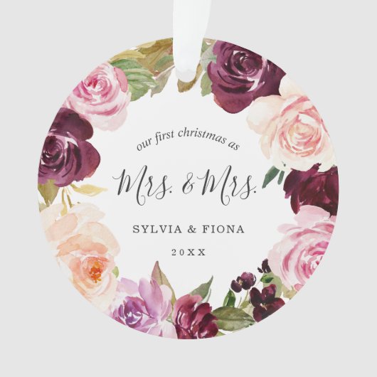 Onze eerste kerstplum Floral foto Lesbian Ornament (voorkant)