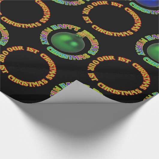 Onze eerste kerstrode blauwe groene decoraties cadeaupapier (Hoek)