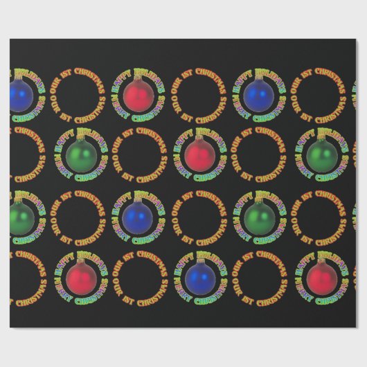 Onze eerste kerstrode blauwe groene decoraties cadeaupapier (Vlak)