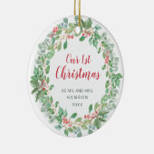 Onze eerste kerstrode, groene Pas getrouwd Keramisch Ornament (Rechts)