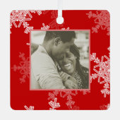 Onze eerste kerstrode sneeuwvlokken minimalistisch metalen ornament (Voorkant)