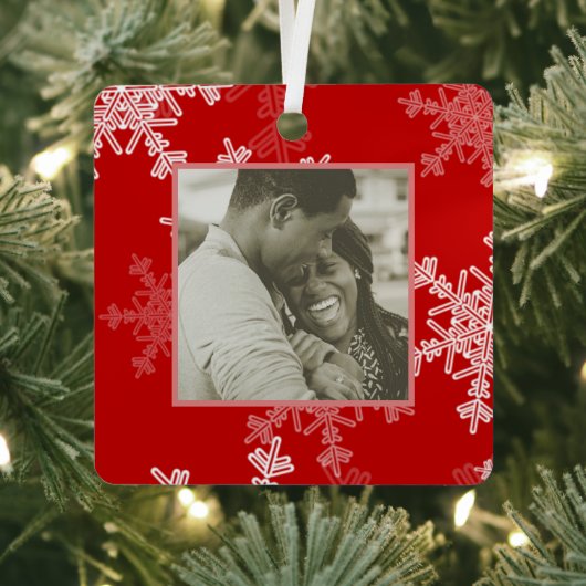 Onze eerste kerstrode sneeuwvlokken minimalistisch metalen ornament (Insitu)