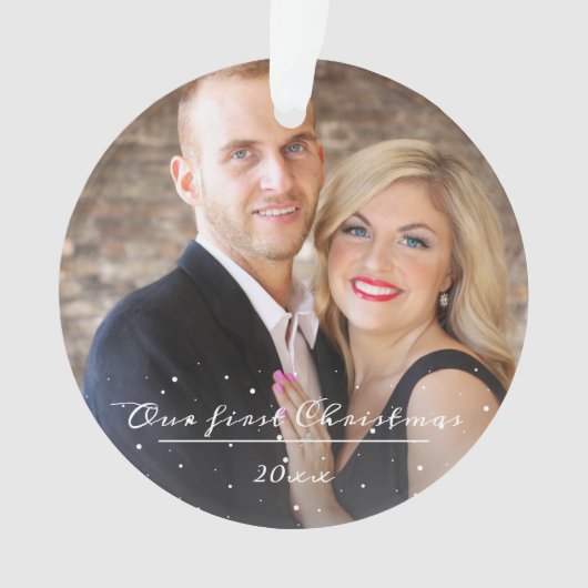 Onze eerste kerstscript bruiloft foto ornament (voorkant)