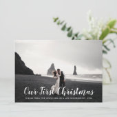 Onze eerste kerstscript Pas getrouwd Holiday Foto Feestdagenkaart (Staand voorkant)