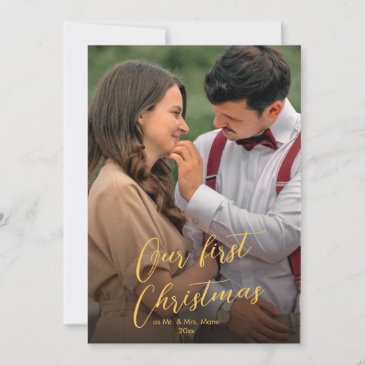 Onze eerste kerstscript Pas getrouwd Naam Tartan Feestdagenkaart (Voorkant)