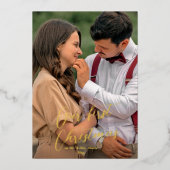 Onze eerste kerstscript Pas getrouwd Naam Tartan H Folie Feestdagenkaart (Voorkant)