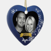 Onze eerste kerstsierblauwe sneeuwvlok op maat keramisch ornament (Rechts)