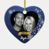 Onze eerste kerstsierblauwe sneeuwvlok op maat keramisch ornament (Voorkant)