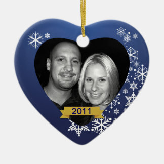 Onze eerste kerstsierblauwe sneeuwvlok op maat keramisch ornament