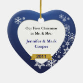 Onze eerste kerstsierblauwe sneeuwvlok op maat keramisch ornament (Achterkant)