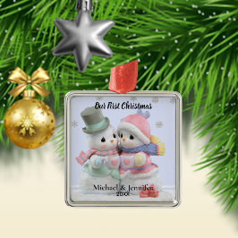 Onze Eerste Kerstsneeuwman Koppel Ornament