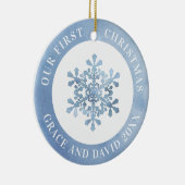 Onze eerste kerstsnowflake Mr. en mevrouw Afbeeldi Keramisch Ornament (Rechts)