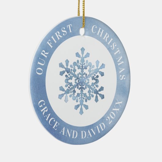 Onze eerste kerstsnowflake Mr. en mevrouw Afbeeldi Keramisch Ornament (Rechts)