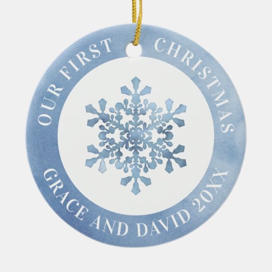 Onze eerste kerstsnowflake Mr. en mevrouw Afbeeldi Keramisch Ornament (Voorkant)