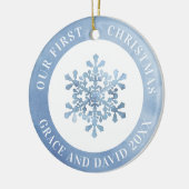 Onze eerste kerstsnowflake Mr. en mevrouw Afbeeldi Keramisch Ornament (Links)