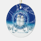 Onze eerste kerstsnowman-versieringen keramisch ornament (Links)