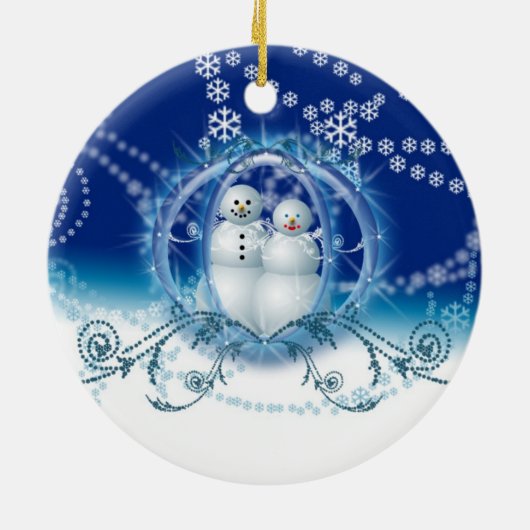 Onze eerste kerstsnowman-versieringen keramisch ornament (Achterkant)